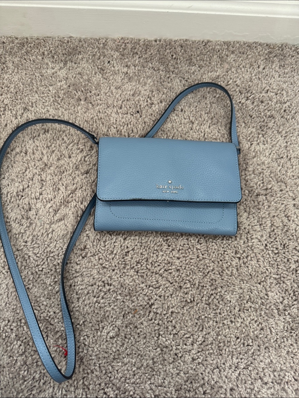kate spade Dusty Blue Pebbled Leather Crossbody Wallet
